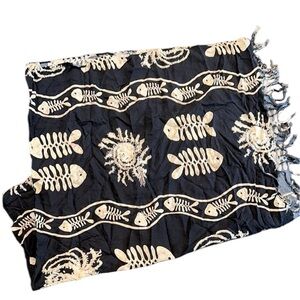 Koko Knot Black and Cream Fish Skeleton Scarf wrap